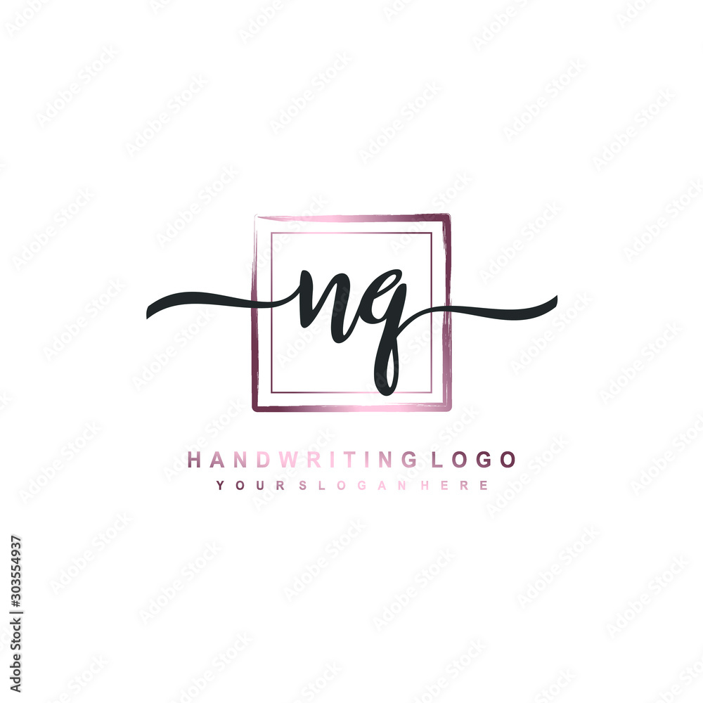 NQ Initial handwriting logo design with brush box lines dark pink color gradation. handwritten logo for fashion, team, wedding, luxury logo. NQ Initial handwriting logo design with brush box lines dark pink color gradation. handwritten logo for fashion, team, wedding, luxury logo.