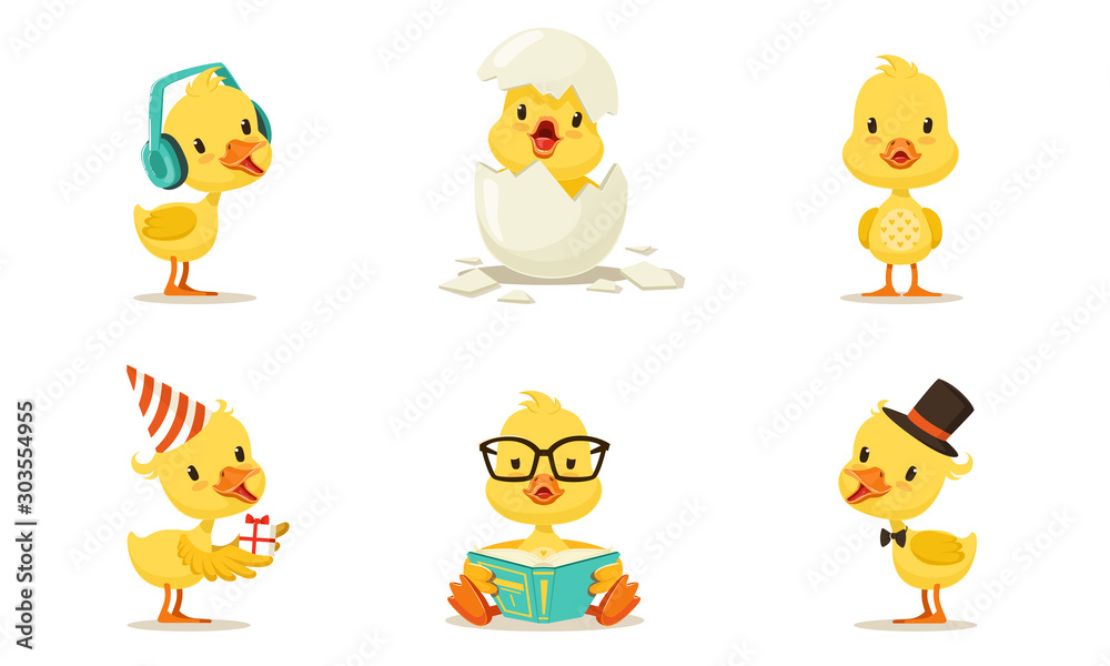 Cute Animated Chickens In Different Poses Vector Illustration Set Cartoon Character Cute Animated Chickens In Different Poses Vector Illustration Set Cartoon Character