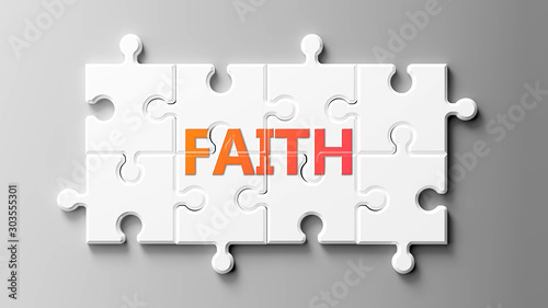 Photos Faith complex like a puzzle - pictured as word Faith on a puzzle pieces to show