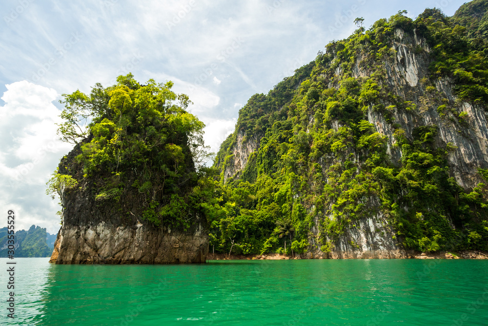 Karst mountains of lake Cheo Lan in Thailand