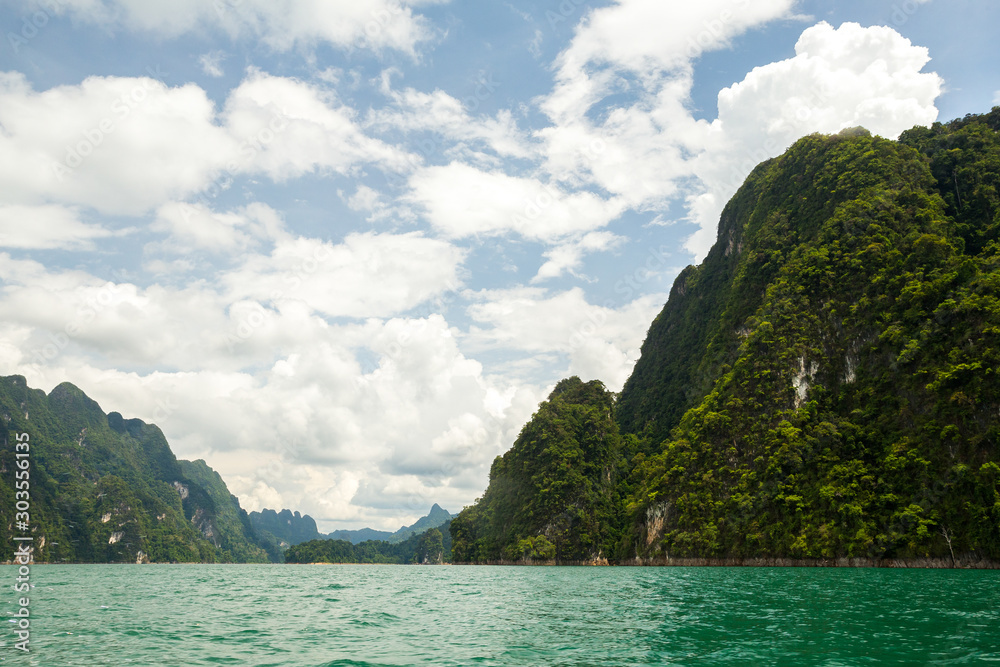 Karst mountains of lake Cheo Lan in Thailand Karst mountains of lake Cheo Lan in Thailand