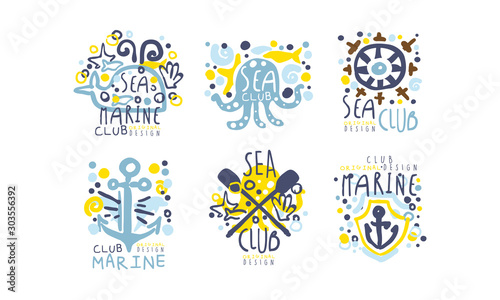 Hand Drawn Marine Labels and Logos Original Design Vector Set © topvectors