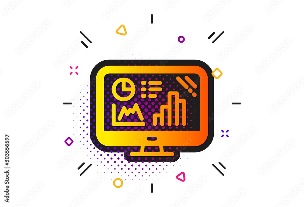 Column chart sign. Halftone circles pattern. Analytics graph icon. Growth diagram symbol. Classic flat analytics graph icon. Vector Column chart sign. Halftone circles pattern. Analytics graph icon. Growth diagram symbol. Classic flat analytics graph icon. Vector