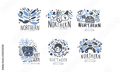 Northern Land Label Template with Original Design Vector Set