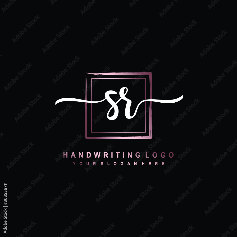 SR Initial handwriting logo design with brush box lines dark pink color gradation. handwritten logo for fashion, team, wedding, luxury logo. SR Initial handwriting logo design with brush box lines dark pink color gradation. handwritten logo for fashion, team, wedding, luxury logo.