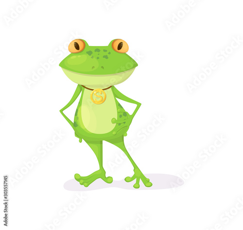 Green frog character cartoon vector illustration isolated