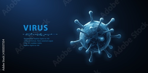 Virus. Abstract vector 3d viral microbe isolated on blue background. Allergy bacteria, medical healthcare, microbiology concept.