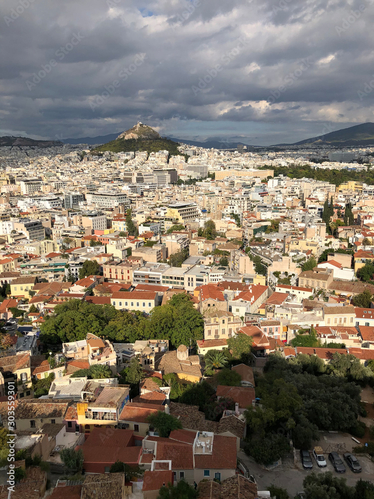 Panorama of Athens, Greece. Cloudy weather