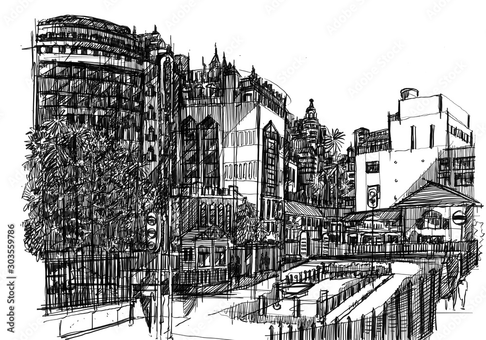  urban sketching design House Building sketch illustration