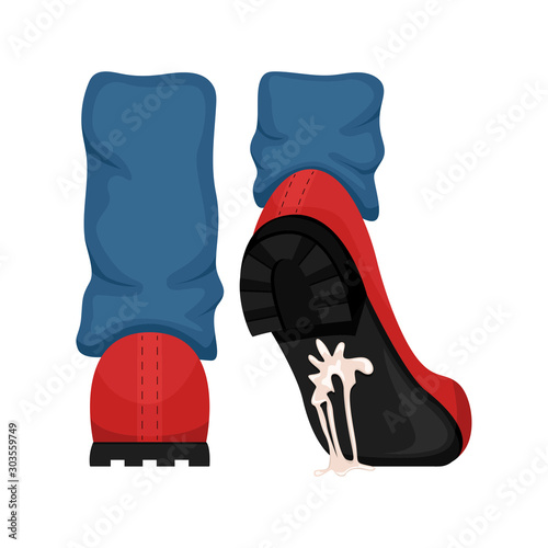 A man in red shoes with gum stuck to the sole. Failure. Vector illustration.