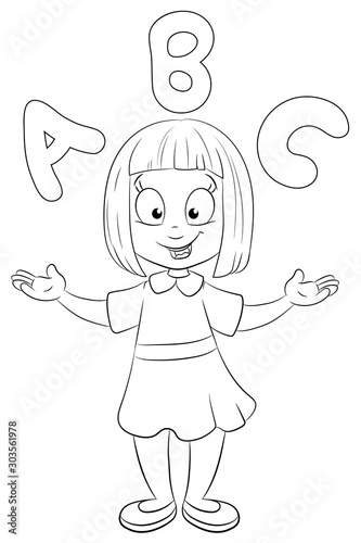 Mädchen jongliert mit Buchstaben - Vektor-Illustration