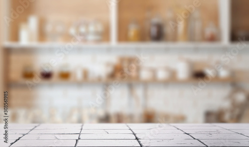 Tiled foreground kitchen - mok up photo