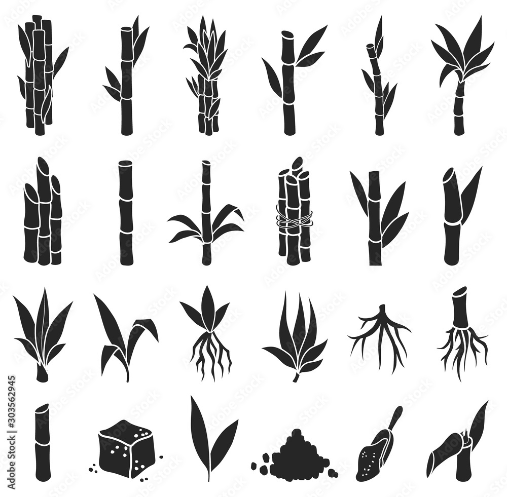 Foto Sugar cane black vector illustration on white background