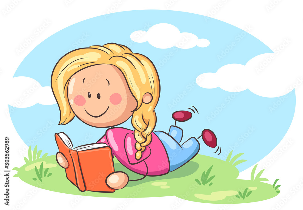 Mädchen liest in einem Buch - Vektor-Illustration