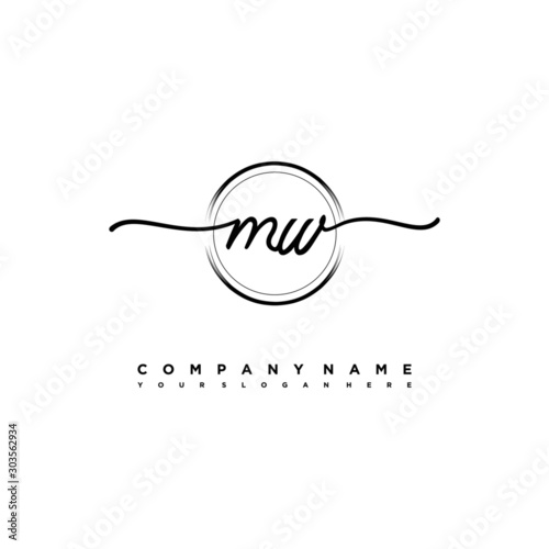 MW Initial handwriting logo design with brush circle lines black color. handwritten logo for fashion, team, wedding, luxury logo.
