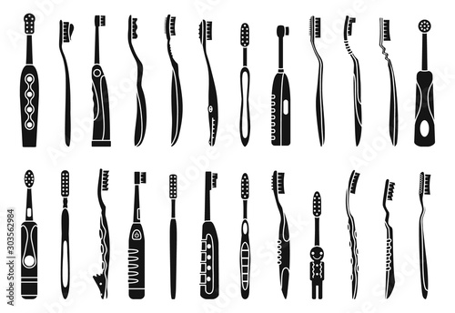 Toothbrush black vector illustration on white background . Dental brush set icon.Vector illustration toothbrush for hygiene oral.Black set icon dental brush.