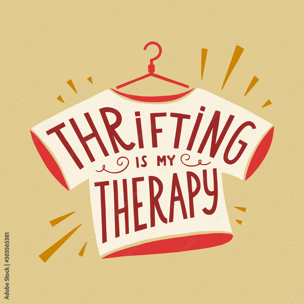 Ταπετσαρία Thrifting is my therapy vector hand lettering poster with hand drawn elements