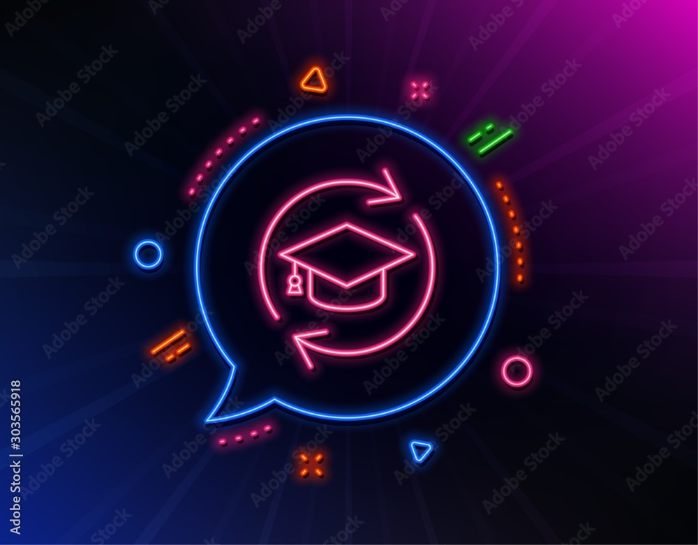 Continuing education line icon. Neon laser lights. Online education sign. Glow laser speech bubble. Neon lights chat bubble. Banner badge with continuing education icon. Vector Continuing education line icon. Neon laser lights. Online education sign. Glow laser speech bubble. Neon lights chat bubble. Banner badge with continuing education icon. Vector