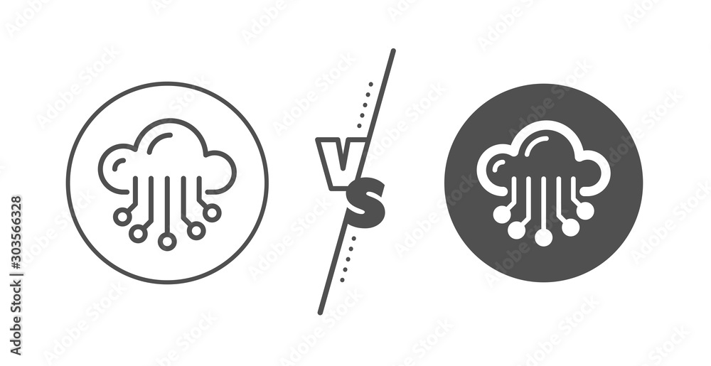 Big data sign. Versus concept. Cloud storage service line icon. Line vs classic cloud storage icon. Vector Big data sign. Versus concept. Cloud storage service line icon. Line vs classic cloud storage icon. Vector