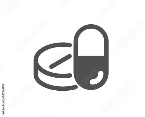 Medicine pills sign. Medical drugs icon. Pharmacy medication symbol. Classic flat style. Simple medical drugs icon. Vector