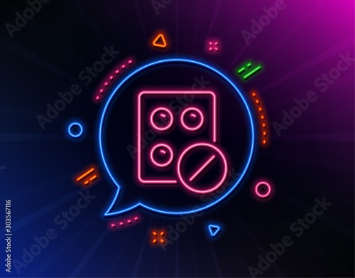 Medical tablet line icon. Neon laser lights. Medicine drugs sign. Pharmacy medication symbol. Glow laser speech bubble. Neon lights chat bubble. Banner badge with medical tablet icon. Vector