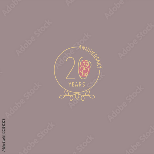 Twenty years, Rose anniversary logo design template