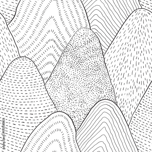 Vector Seamless Doodle Mountain Winter Landscape