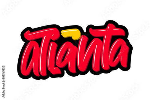 Atlanta hand drawn modern brush lettering. Vector illustration logo text for webpage, print and advertising.