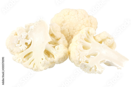 sliced cauliflower isolated on white background. cut of cauliflower
