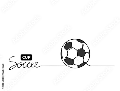 Soccer cup lettering. Football ball closeup. Hand drawn continuous line minimal illustration.