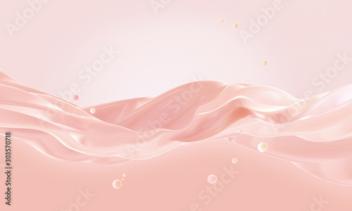 Liquid cosmetic 3D hydration fluid splash isolated on pink pastel background. Glossy fluid, foundation, cream, liquid texture shampoo, face skin care cosmetic soap, concealer wave liquid splash ads photo