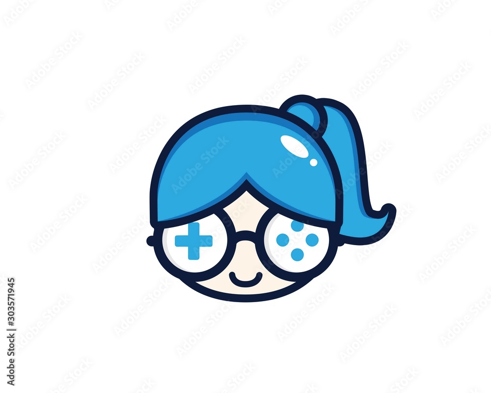 CUTE GEEK GAMER GIRL BLUE DESIGN VECTOR LOGO CUTE GEEK GAMER GIRL BLUE DESIGN VECTOR LOGO