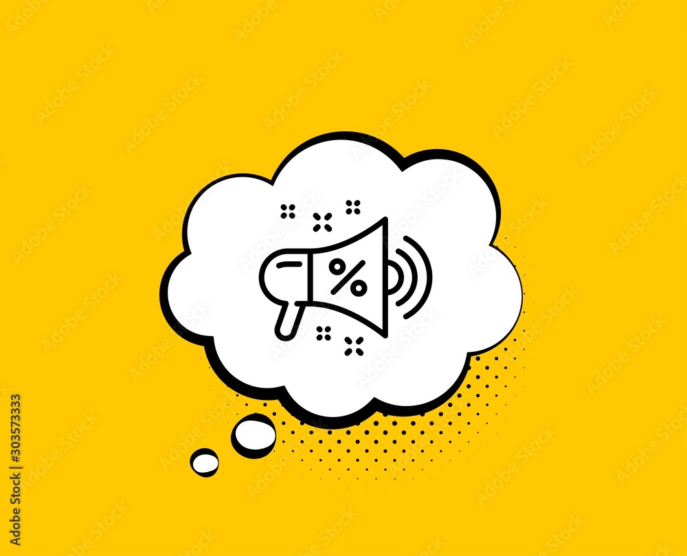 Sale megaphone line icon. Comic speech bubble. Discount shopping sign. Clearance symbol. Yellow background with chat bubble. Sale megaphone icon. Colorful banner. Vector Sale megaphone line icon. Comic speech bubble. Discount shopping sign. Clearance symbol. Yellow background with chat bubble. Sale megaphone icon. Colorful banner. Vector