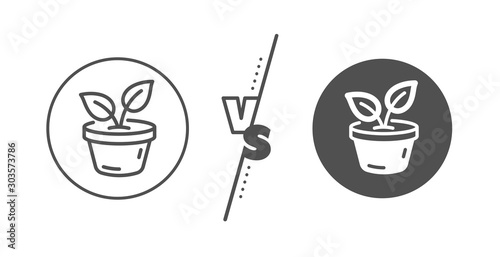 Grow plant leaf sign. Versus concept. Leaves line icon. Environmental care symbol. Line vs classic leaves icon. Vector