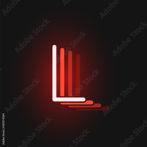 Red neon character font on black background with reflections, vector illustration