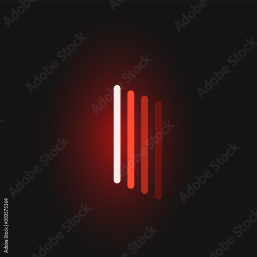 Red neon character font on black background with reflections  vector illustration