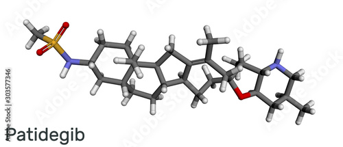 Patidegib hedgehog inhibitor, anti-cancer drug molecule. Molecular model photo