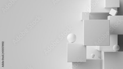 Fototapeta Naklejka Na Ścianę i Meble -  White abstract geometric background. 3d rendering cubic minimal composition for corporate design template.