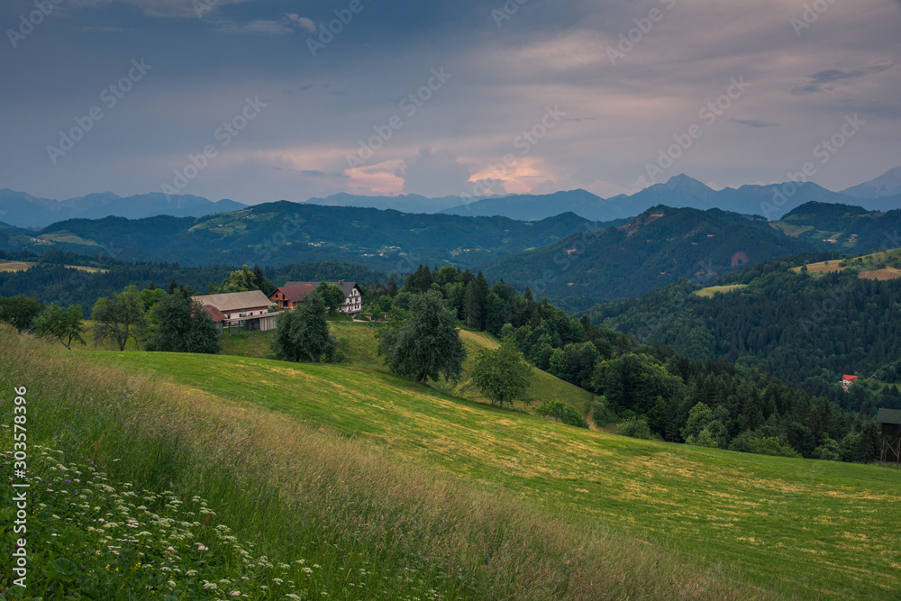 Landscape in Slovenia in Sveti Tomaz, Skofja Loka, Slovenia