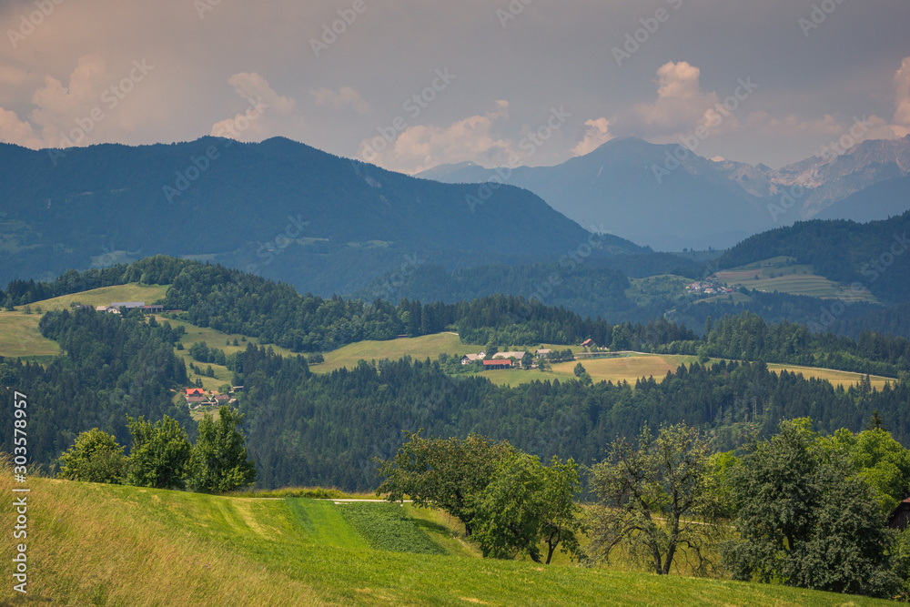 Landscape in Slovenia in Sveti Tomaz, Skofja Loka, Slovenia