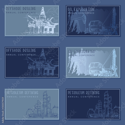 Oil and gas industry rectangular banner template set. visit cards template set. EPS10 vector illustration.