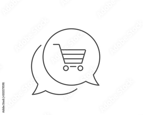 Shopping cart line icon. Chat bubble design. Online buying sign. Supermarket basket symbol. Outline concept. Thin line market sale icon. Vector