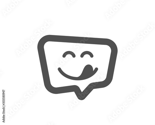 Emoticon with tongue sign. Yummy smile icon. Speech bubble symbol. Classic flat style. Simple yummy smile icon. Vector