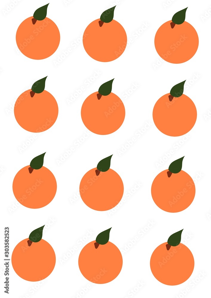 Obraz premium Watercolor tangerines repeat pattern. Fresh citrus fruit tangerine isolated on white background - Illustration