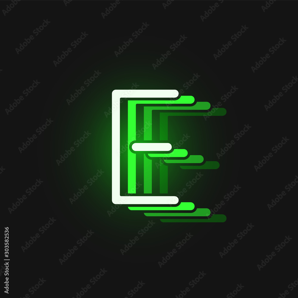 Green neon character font on black background with reflections, vector illustration Green neon character font on black background with reflections, vector illustration