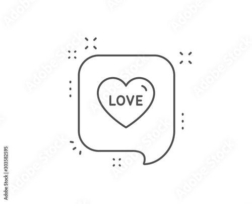 Love line icon. Chat bubble design. Sweet heart sign. Valentine day symbol. Outline concept. Thin line love icon. Vector