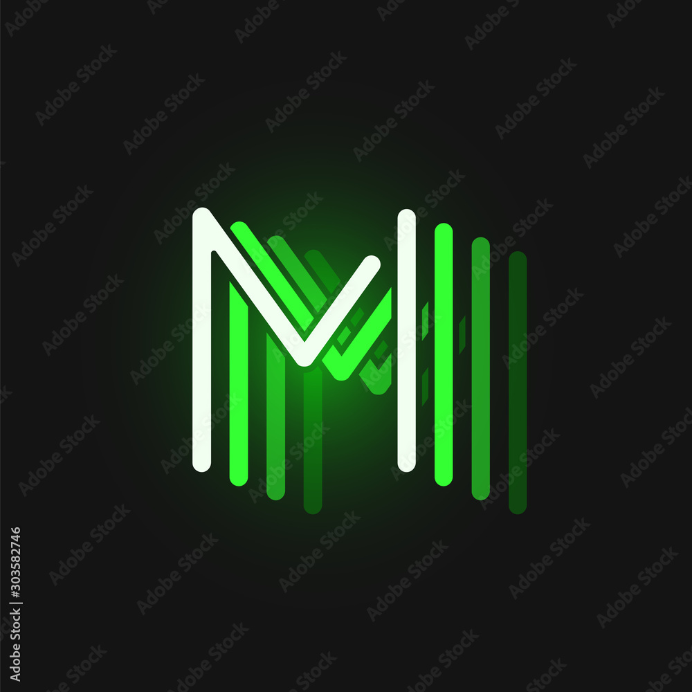 Green neon character font on black background with reflections, vector illustration Green neon character font on black background with reflections, vector illustration