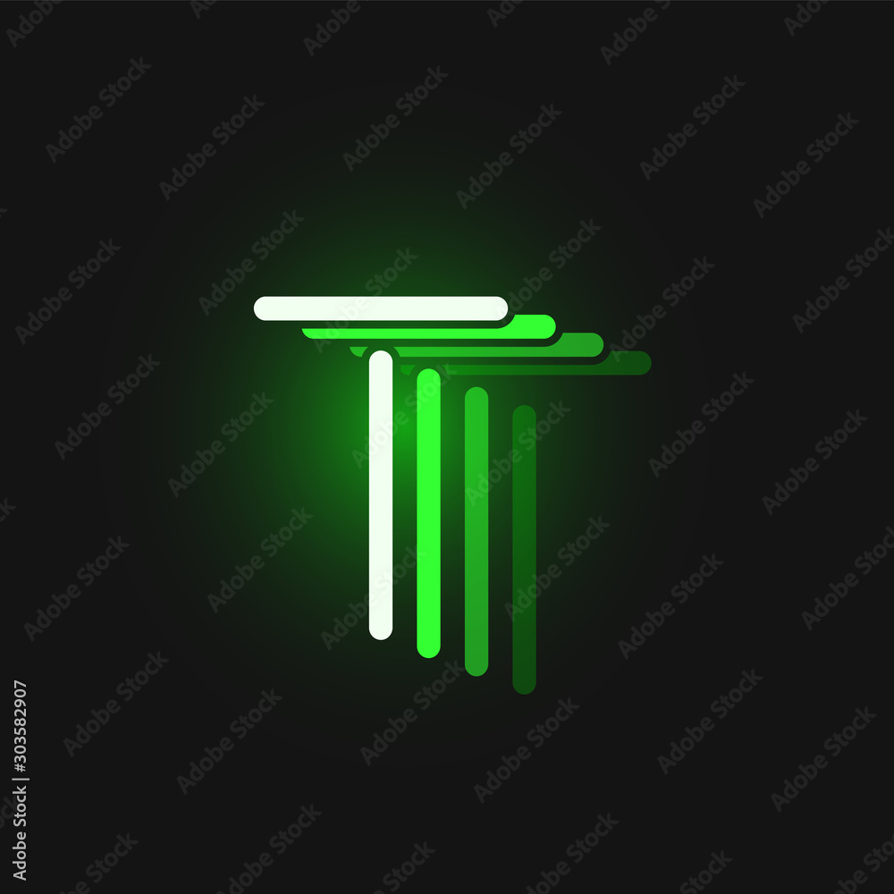 Green neon character font on black background with reflections, vector illustration Green neon character font on black background with reflections, vector illustration