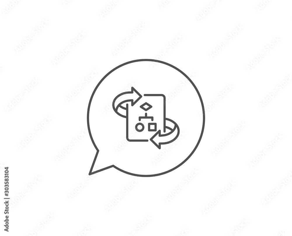 Technical algorithm line icon. Chat bubble design. Project documentation sign. Outline concept. Thin line technical algorithm icon. Vector