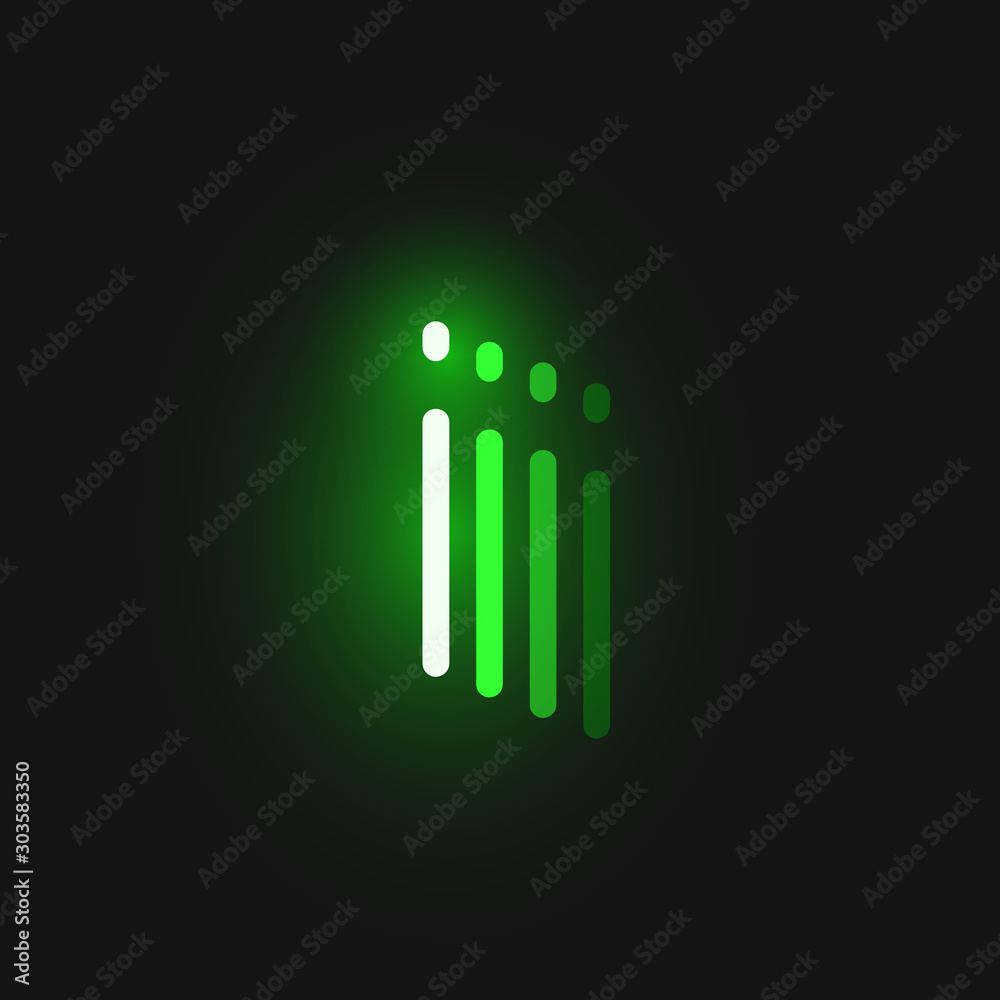 Green neon character font on black background with reflections, vector illustration Green neon character font on black background with reflections, vector illustration